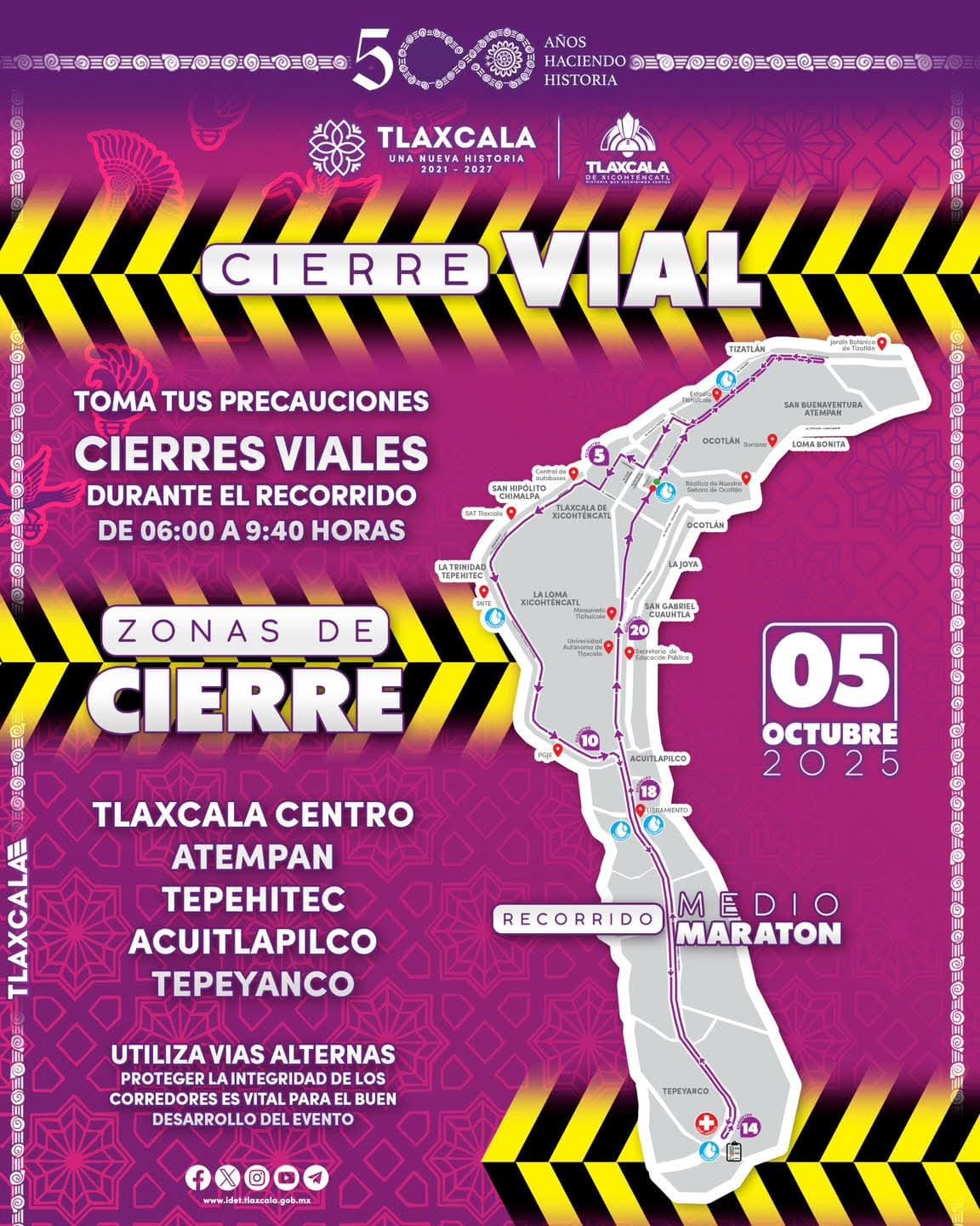 Coordinarán policía municipal y estatal cierres viales para garantizar seguridad en el medio maratón Tlaxcallán